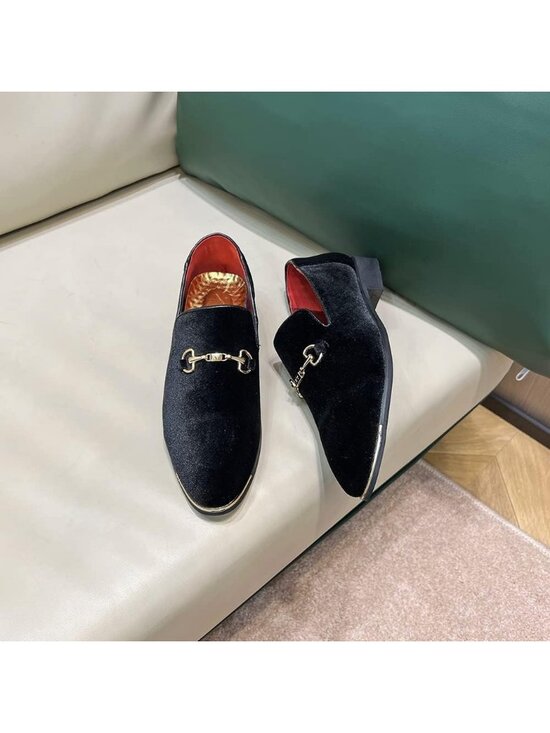 Men\'s Black Velvet Penny Loafers Metal Buckle Slip On Luxury Suede Formal Shoes